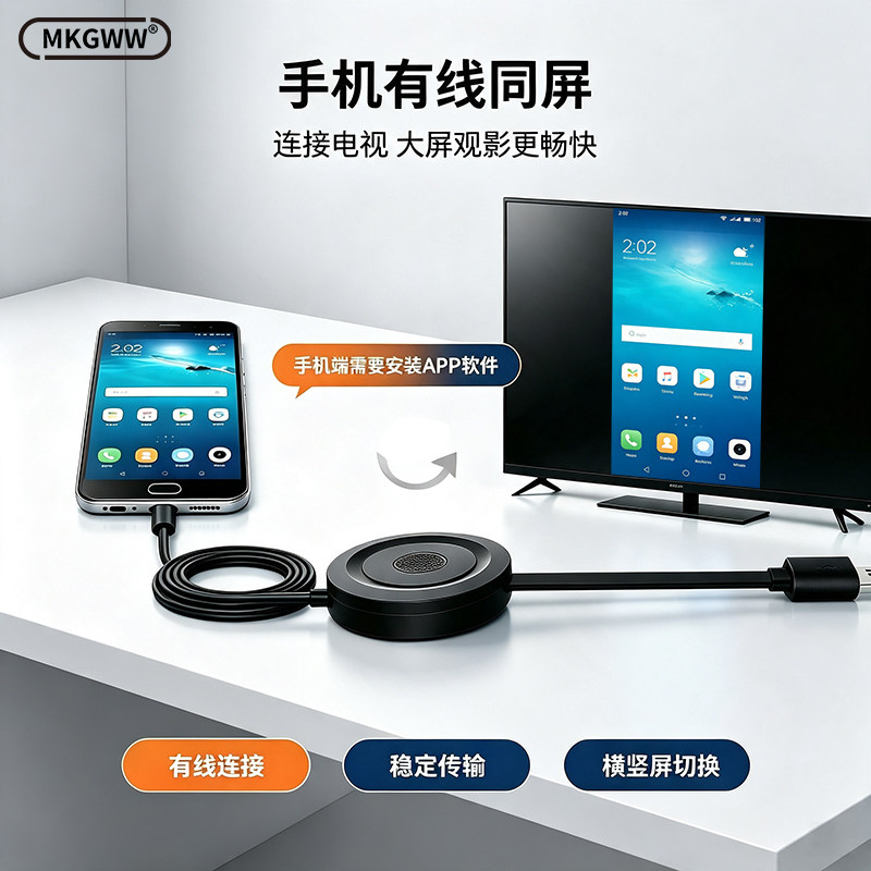 手机投屏器有线无线二合一 安卓苹果通用连接电视显示器 HDMI 同屏转换器