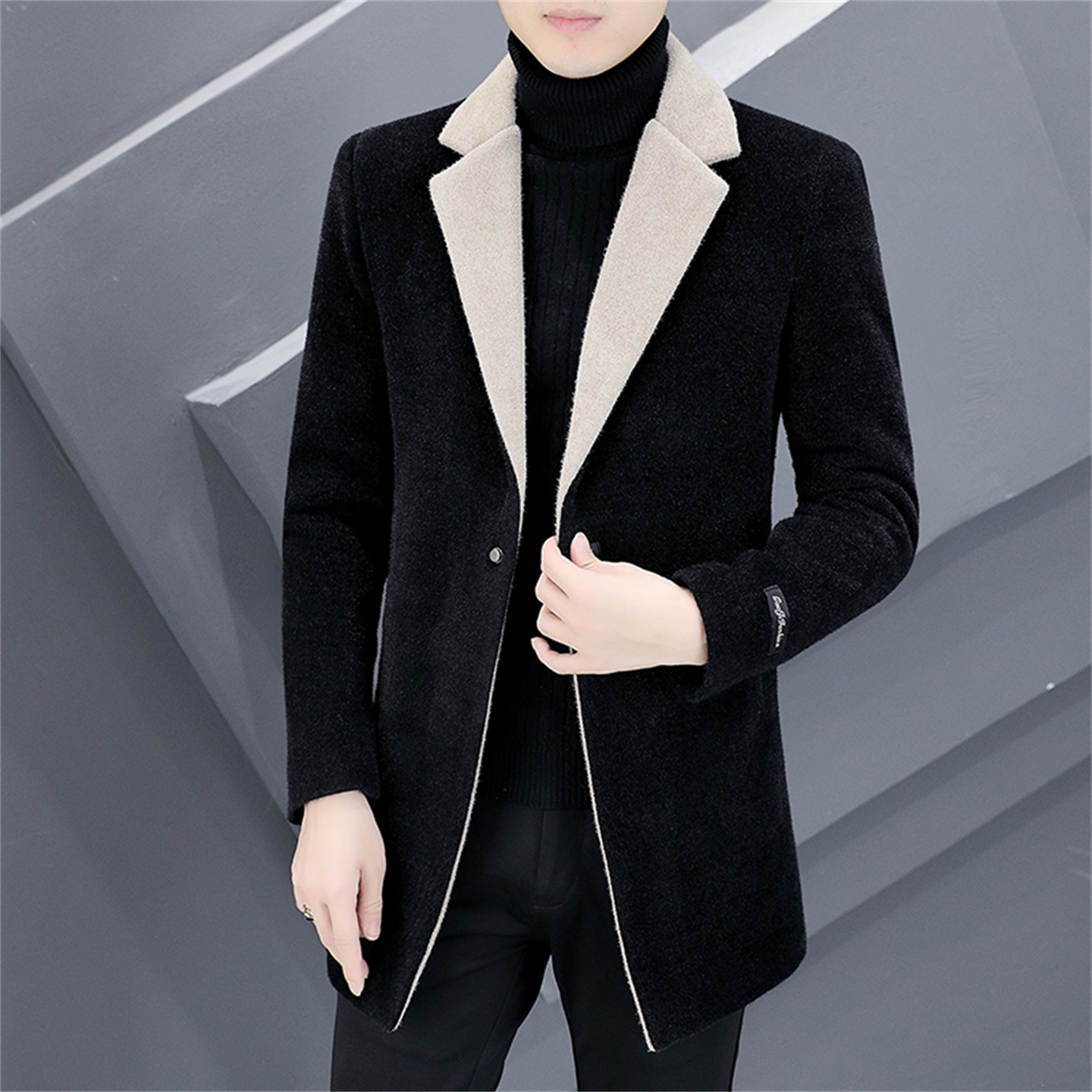 秋冬季男士毛呢子大衣男韩版修身潮帅气休闲中长款金貂绒风衣外套