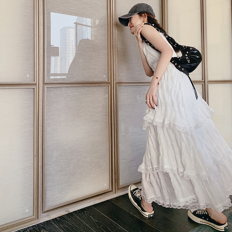 法式白色吊带连衣裙女夏季2025新款超仙甜美纯欲风蕾丝蛋糕连衣裙,女装连衣裙,浙宝225