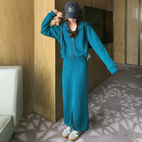 2025秋款孔雀蓝绿卫衣套装半裙连帽开衫225-8001-P175（控258），女装运动套装，浙宝225
