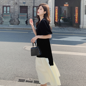 已出2023夏季新丝绒拼接女士连衣裙连衣225-23026-P115（控168）图片