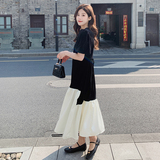 已出2023夏季新丝绒拼接女士连衣裙连衣225-23026-P115（控168），女装连衣裙，浙宝225