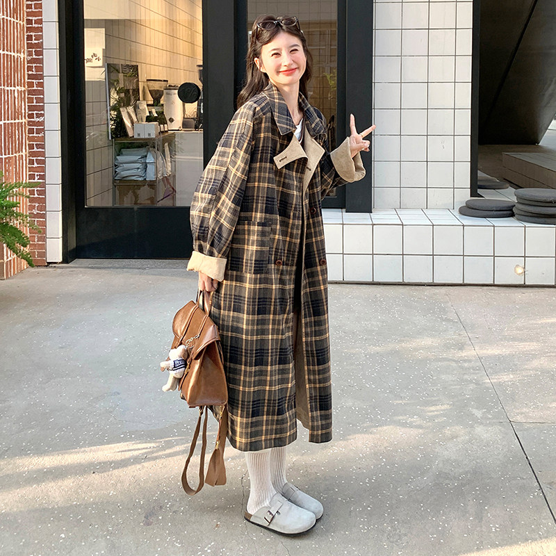 钉珠常规法式厚薄杂款女韩版风衣毛呢中长款韩版大衣春秋气质复古,女装风衣,浙宝225