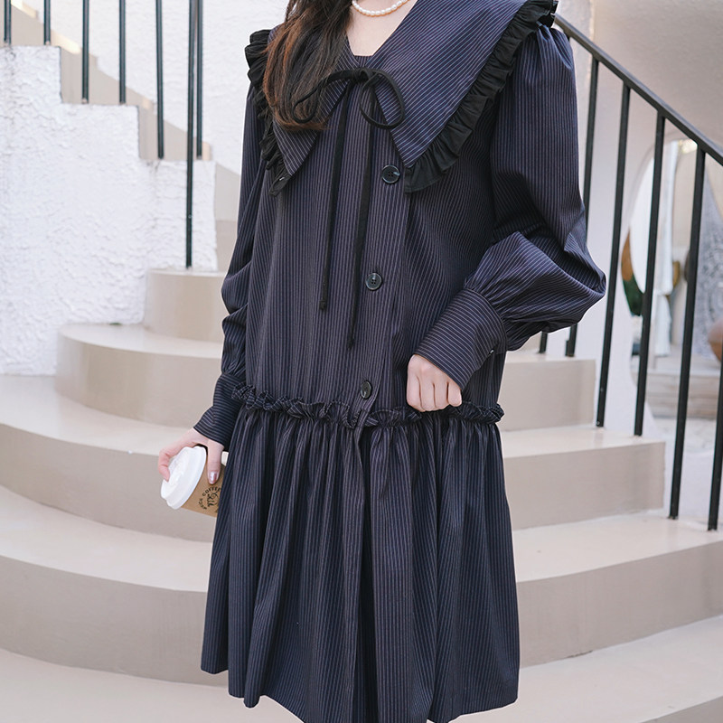 已出货2022秋季新款深藏蓝条纹连衣裙225-7007-P115-控168,女装连衣裙,浙宝225