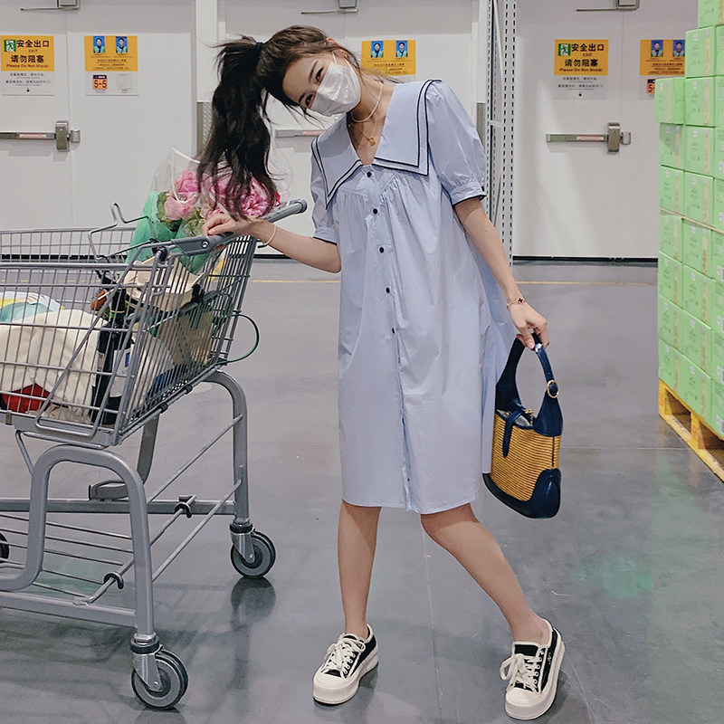 已出货2022黑色密边设计浅蓝色连衣裙225-6609-P105（控158），女装连衣裙，浙宝225