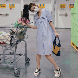 已出货2022黑色密边设计浅蓝色连衣裙 225-6609-P105（控158）,女装连衣裙,浙宝225