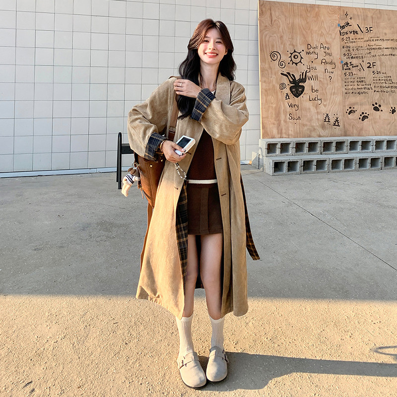 钉珠常规法式厚薄杂款女韩版风衣毛呢中长款韩版大衣春秋气质复古,女装风衣,浙宝225