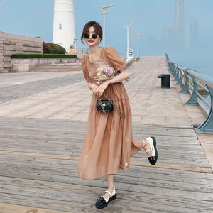 已出货 2023夏季新款浅焦糖色连衣裙225-6651-P105（控158）图片