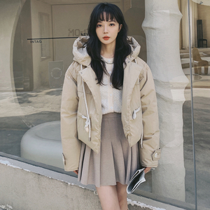 10号出货 牛角扣超短款连帽羽绒服外套225-17037-P235（控338）图片