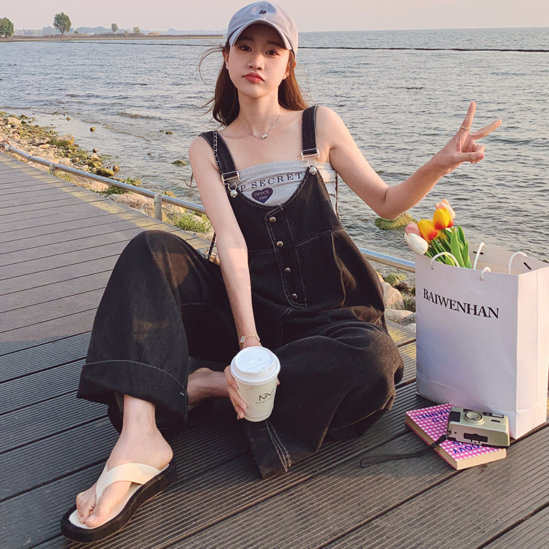 已出2023夏季新黑色牛仔背带裤女士宽松225-23076-P125（控178）图片