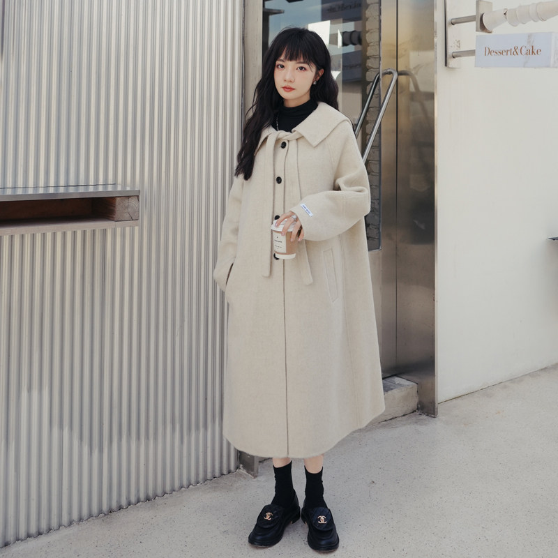 2022冬季新款领带单排扣双面呢大衣225-7036-P285-控398,女装毛呢外套,浙宝225