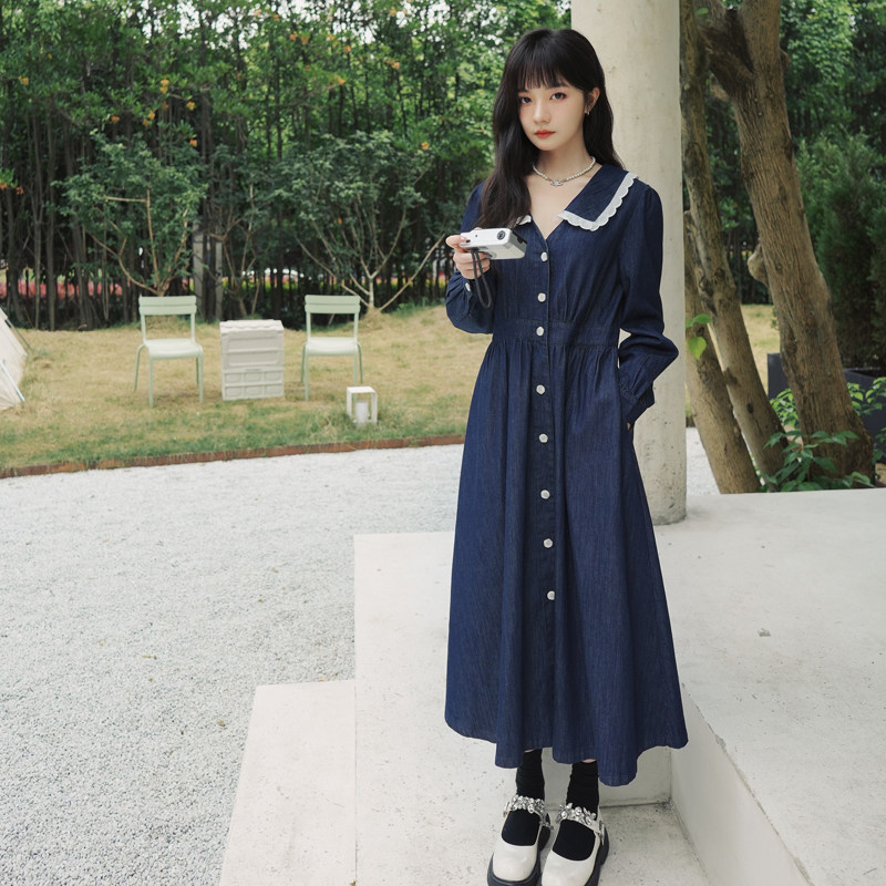 已出货 2022秋季新款 领子花边牛仔连衣裙225-7009-P115-控168图片