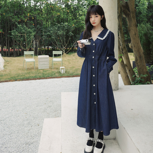 已出货 2022秋季新款 领子花边牛仔连衣裙225-7009-P115-控168图片
