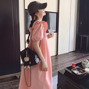 夏季韩系奶甜粉色小飞袖公主连衣裙清纯初恋甜美减龄长款娃娃裙女图片