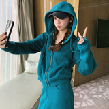 2025秋款孔雀蓝绿卫衣套装半裙连帽开衫225-8001-P175（控258），女装运动套装，浙宝225