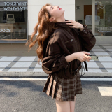 短外套立领螺纹下摆复古女学生休闲短款小个子秋季春秋显瘦长袖，女装半身裙，浙宝225