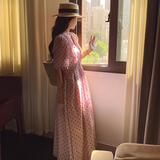 粉色波点连衣裙夏季女2025新款法式显瘦甜美减龄泡泡袖长款仙女裙，女装连衣裙，浙宝225