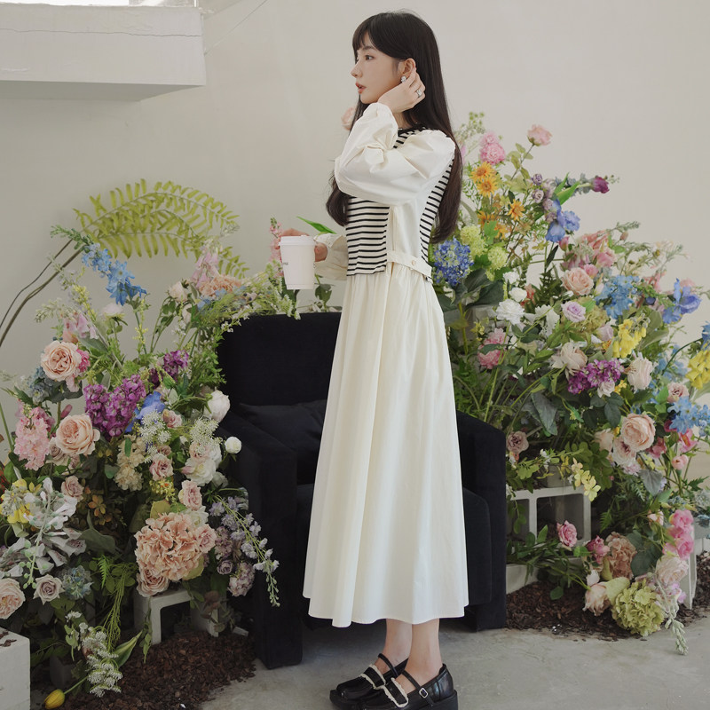 2022秋季新款针织条纹拼接假两件连衣裙225-7713-P125（控178）,女装连衣裙,浙宝225