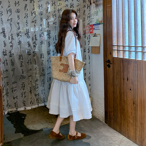 法式休闲衬衫白色连衣裙女夏2025新款小个子减龄爆款高级感公主裙图片