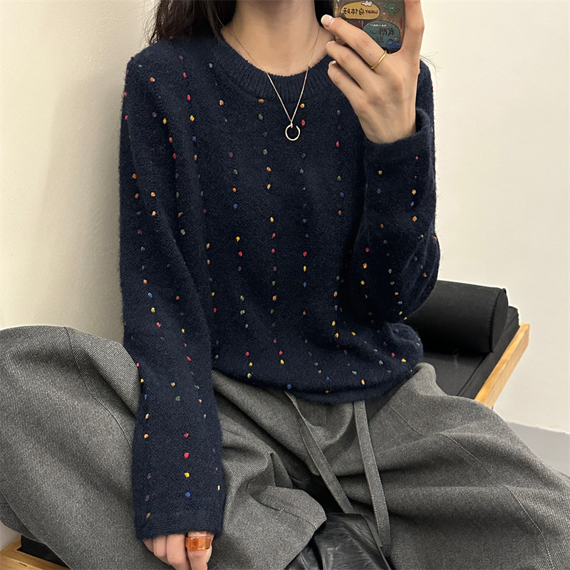 彩色点点韩版2025年秋季新款时尚百搭宽松针织衫套头毛衣上衣女款