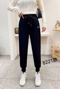 高腰弹力加绒加厚拼接显瘦缩脚字母运动卫裤 欧洲站8221冬季 新款