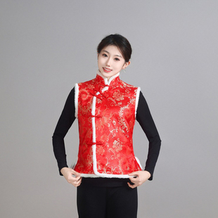唐装马甲女外穿冬加棉保暖背心2025新款国风盘扣喜庆元旦店员马夹