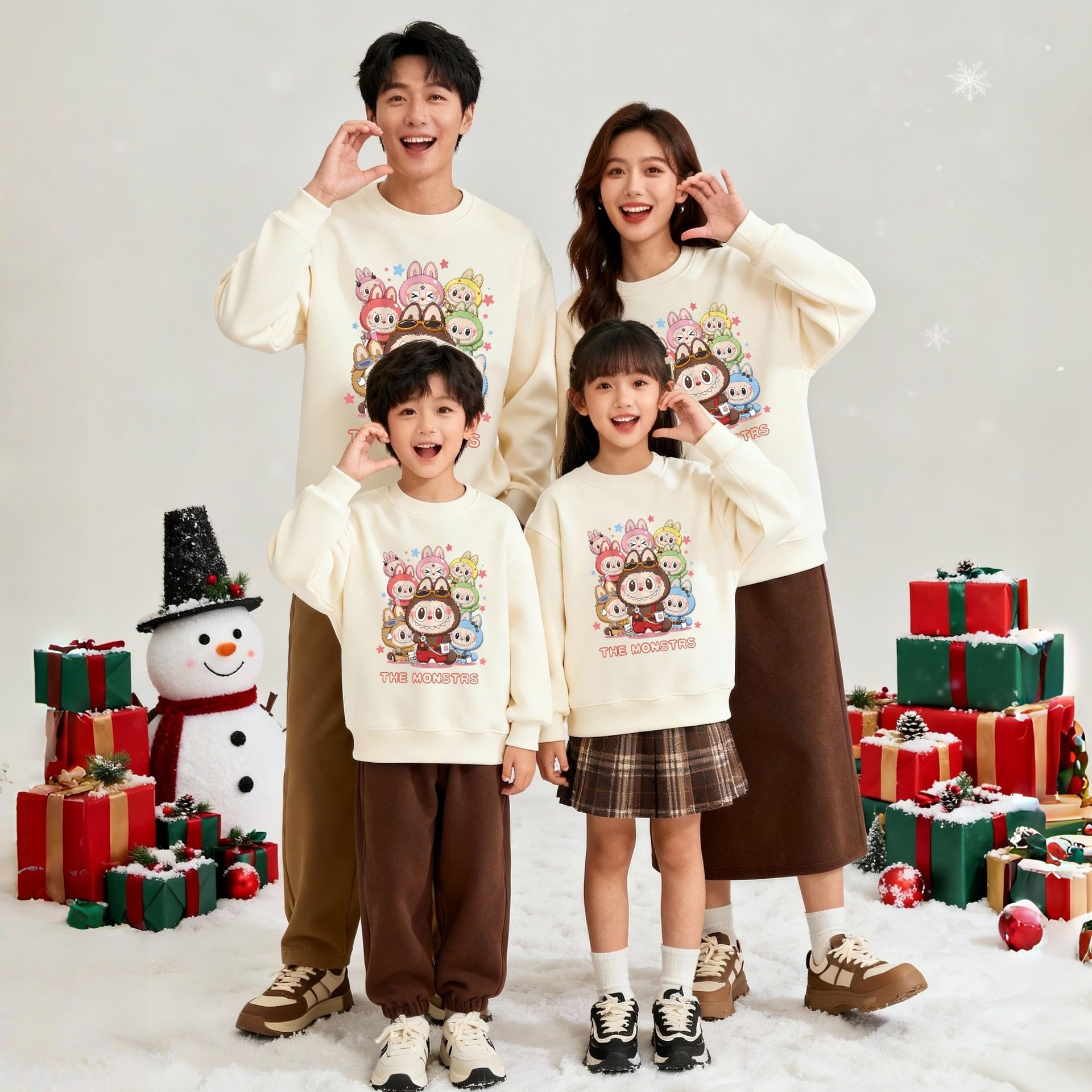 拉布布一家三口四口亲子装春秋冬季新款长袖卫衣圆领棉潮儿童上衣