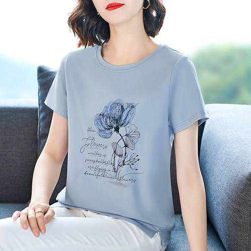 清歌立体花朵休闲短袖T恤衫女夏