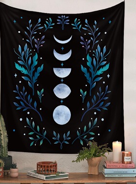 月亮花园挂布ins风竖版黑色装饰布床头背景布氛围感月相花园挂毯