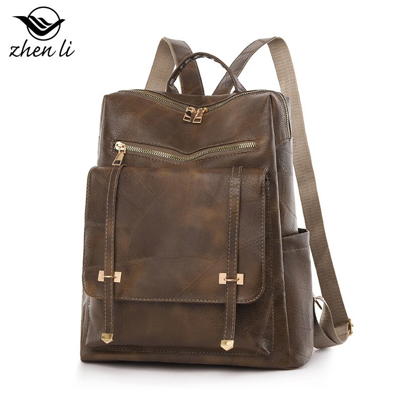 zhenli背包女生 双肩包时尚欧美复古PU女士式包 小包包白沟箱包