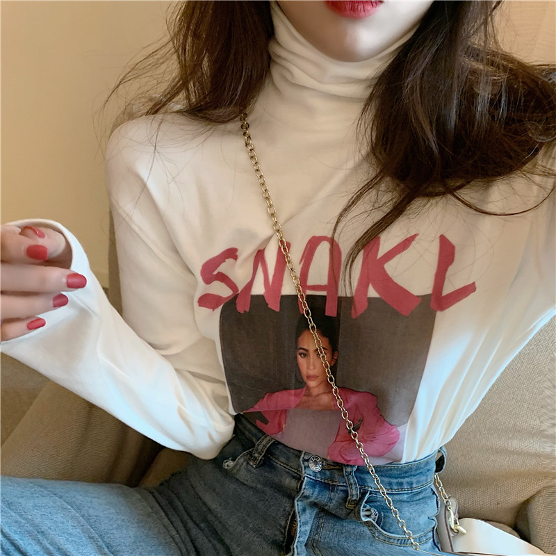 Real shot and real price new matte top with high collar and embroidered portrait lettering