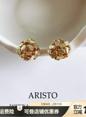 法式轻奢金色编织球耳钉精致复古小众不规则高级感百搭气质耳饰品