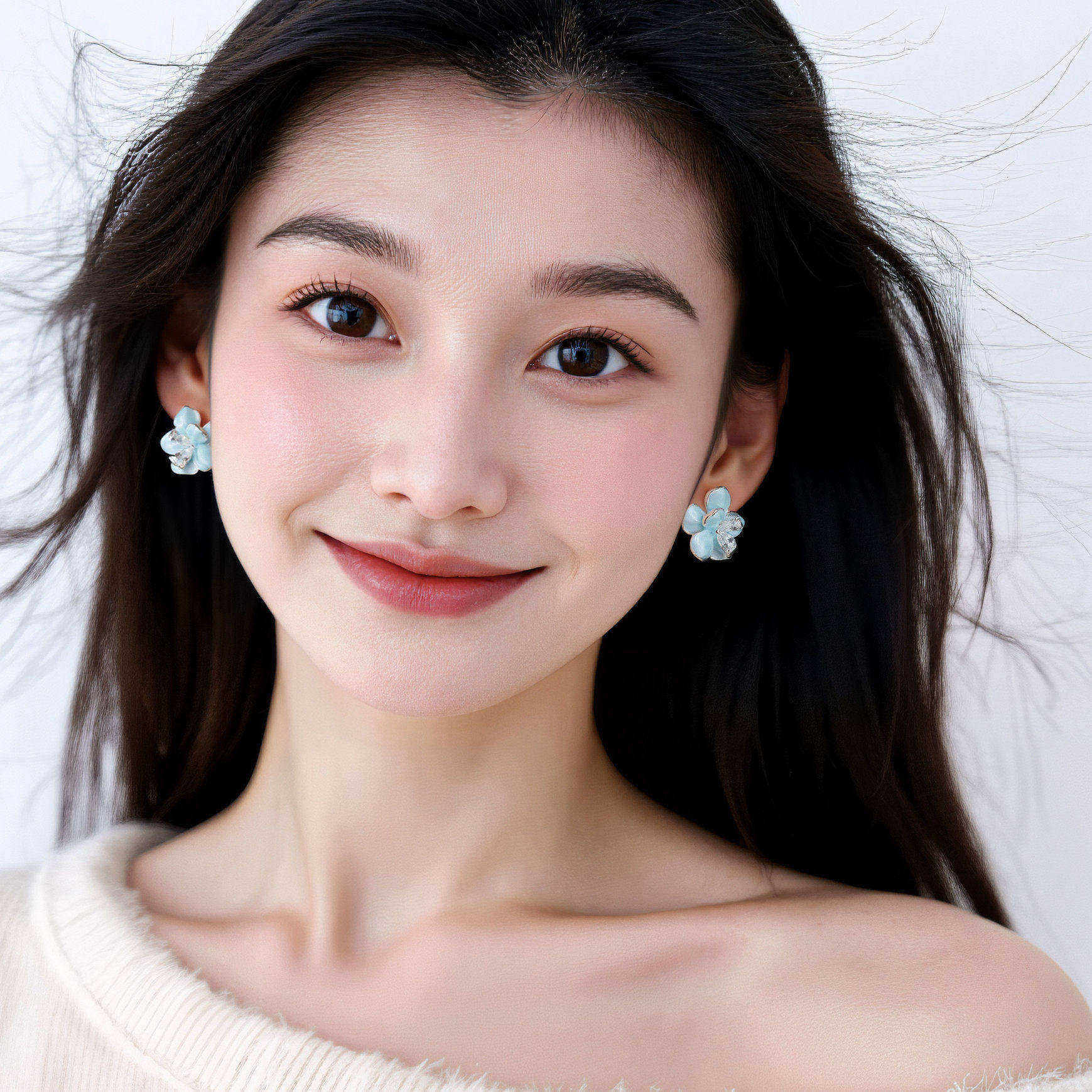 轻奢蓝色滴油鸢尾花耳钉优雅小众设计感精致气质温柔百搭显白耳饰