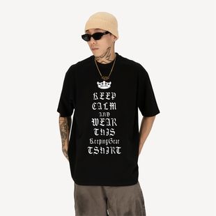 KeepingGear厂牌保持冷静系列新款潮牌嘻哈短袖黑白街舞小领口