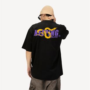 KeepingGear新款“金蛇狂舞”潮牌嘻哈短袖黑白街舞小领口不变形