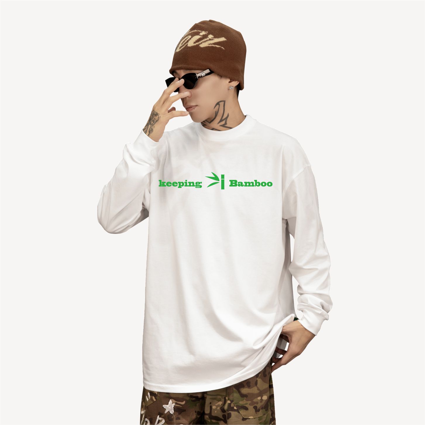 KeepingGear|梅·兰·竹·菊系列男女同款宽松长袖黑白不变形潮牌