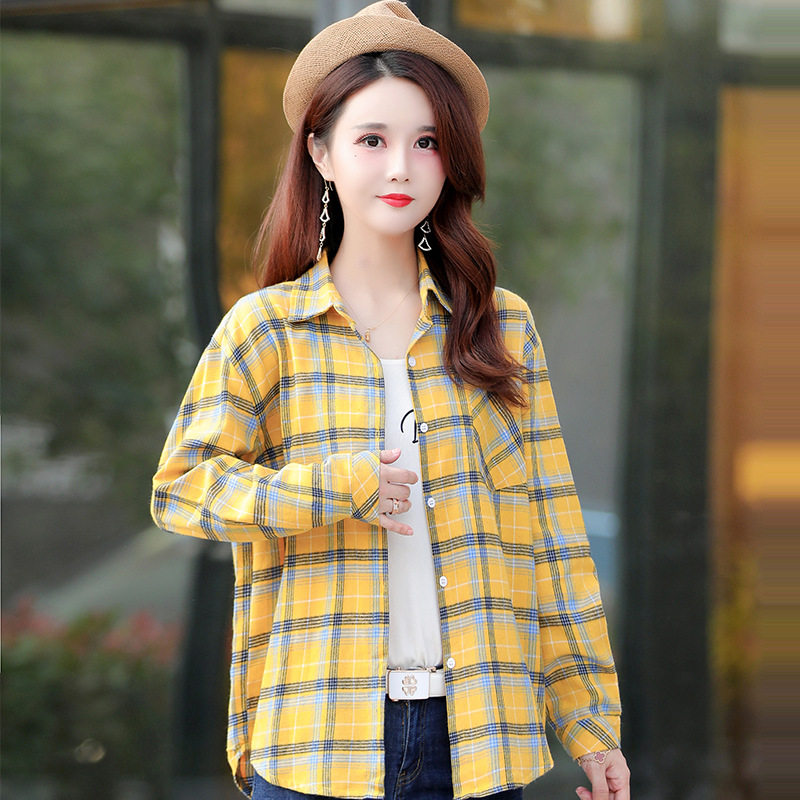 女装衬衫春季女式长袖衬衣时尚修身女装格子衬衣外套