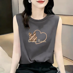 包邮韩版宽松无袖背心t恤女2026夏季新款纯棉印花上衣减龄百搭潮