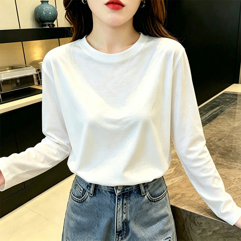 2026秋新白色长袖显瘦T恤女