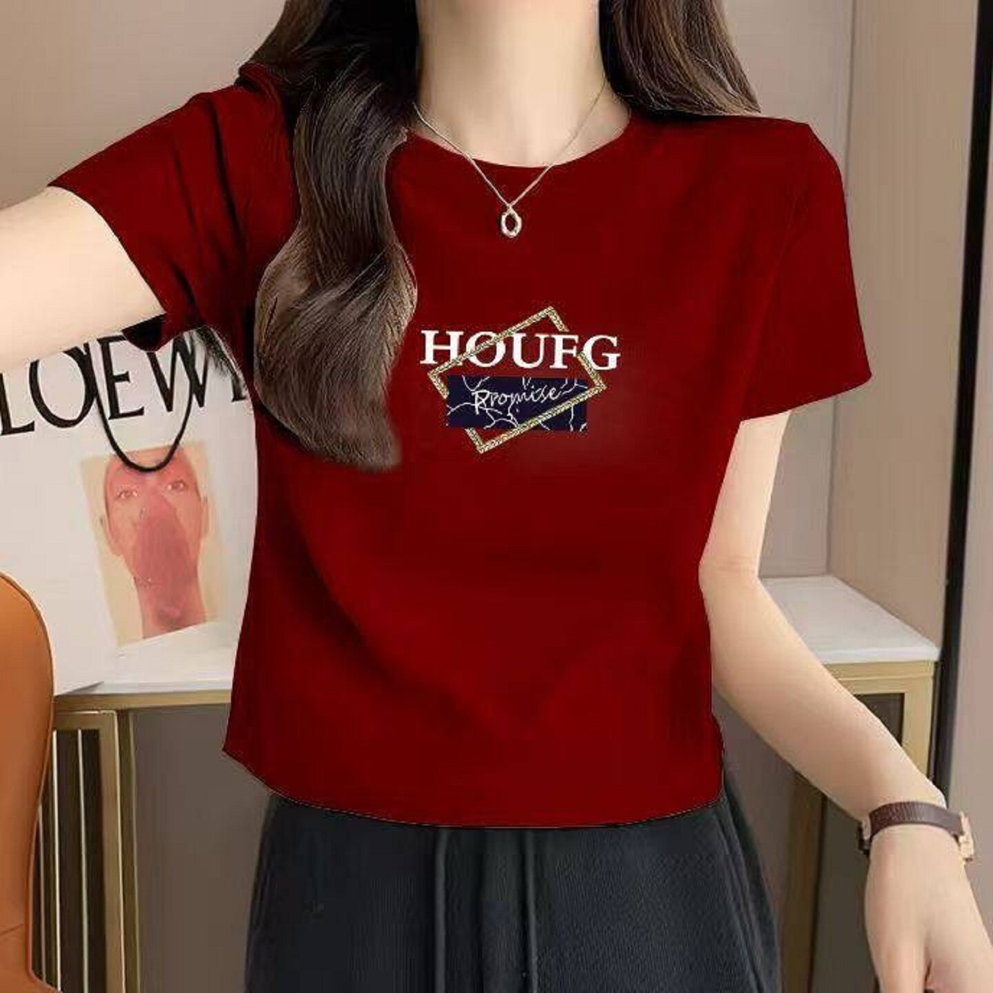 安可拉红色显瘦短款T恤女