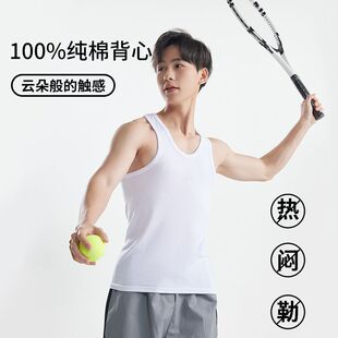 清仓2026男士纯棉新款背心细螺纹弹力黑白灰40支工字男运动打底衫