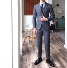 鹿三先生自制绅士正装纯色西装时尚潮流高级两件套西服套装英伦男