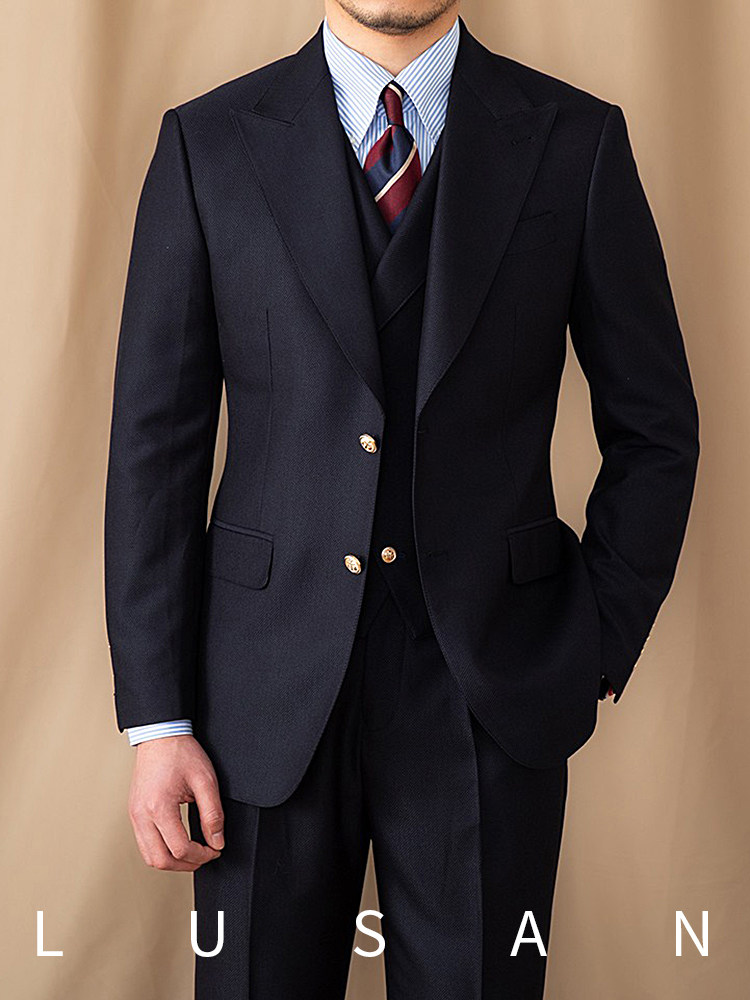 LU SAN 영국 연회 캐주얼 싱글 브레스트 슈트 BLAZER 네이비 블루 슈트 트렌디 남성