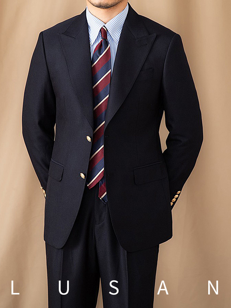 LU SAN 영국 연회 캐주얼 싱글 브레스트 슈트 BLAZER 네이비 블루 슈트 트렌디 남성