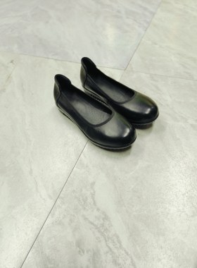 女士黑色厚底牛皮  平底软底软面舒适百搭休闲鞋 船鞋断码商场货