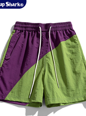 Wassup Shark潮牌拼色冰丝速干运动短裤男夏季休闲宽松沙滩五分裤