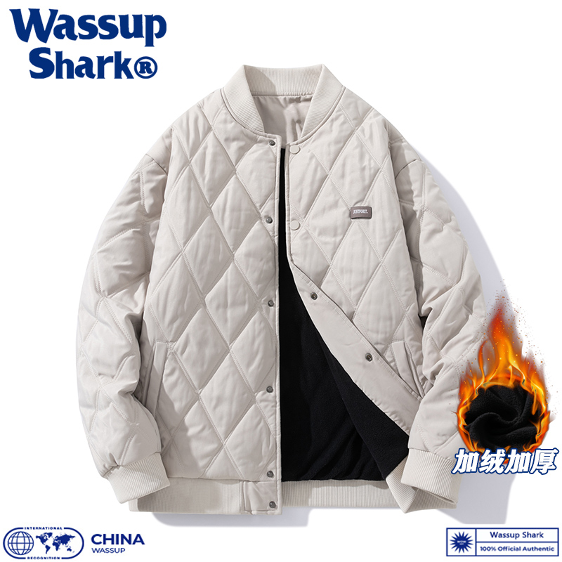 潮牌秋冬季夹棉加绒棒球服棉衣男