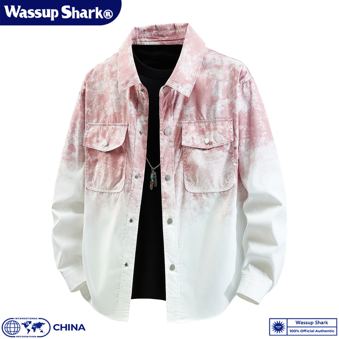 美式扎染渐变长袖衬衫男女情侣潮