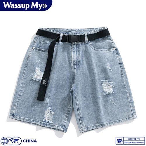 美式做旧破洞牛仔短裤男夏季薄款