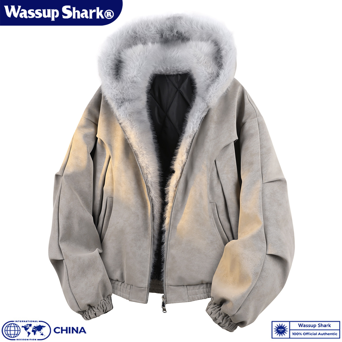 座山雕毛领连帽皮衣棉服外套男女